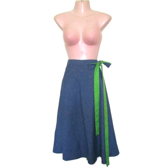 1970s vintage reversible denim green midi wrap skirt size medium - Picture 3 of 7